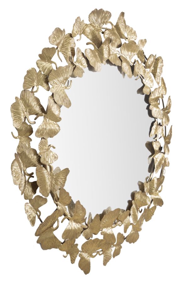 Oglinda decorativa Mauro Ferretti Leaf Round  Ø 87X2,5 cm, Auriu