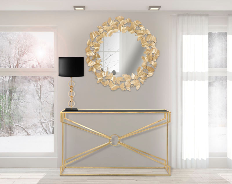 Oglinda decorativa Mauro Ferretti Leaf Round  Ø 87X2,5 cm, Auriu