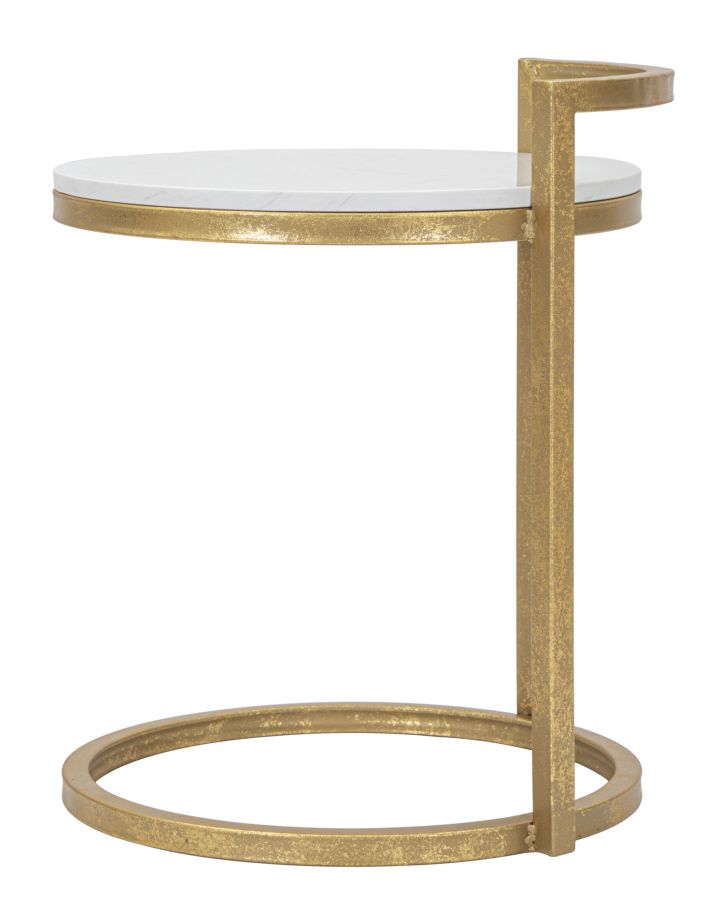Masuta Laterala Mauro Ferretti Round Marble  40X43X50 cm, Auriu/Alb