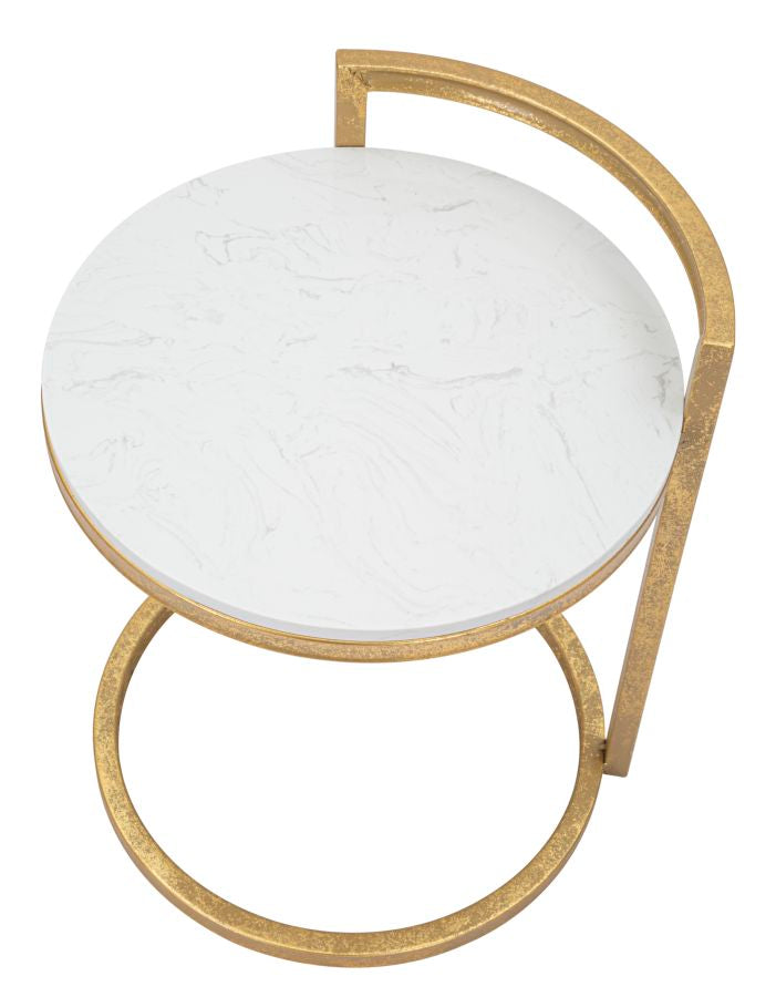 Masuta Laterala Mauro Ferretti Round Marble  40X43X50 cm, Auriu/Alb