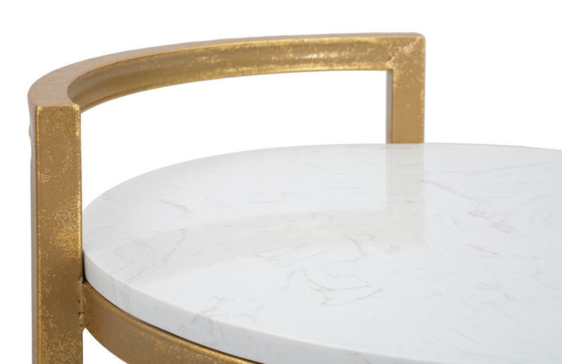 Masuta Laterala Mauro Ferretti Round Marble  40X43X50 cm, Auriu/Alb