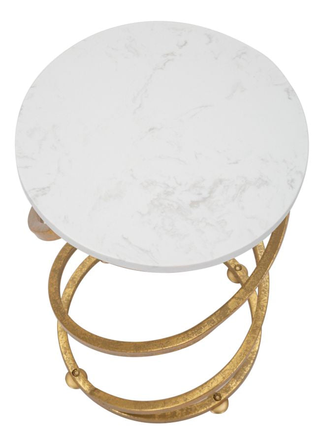 Masuta Laterala Mauro Ferretti Spiral Marble Ø 27, 5X47, 5 cm, Auriu/Alb