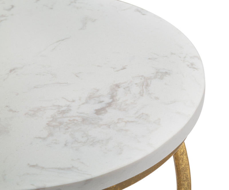 Masuta Laterala Mauro Ferretti Spiral Marble Ø 27, 5X47, 5 cm, Auriu/Alb