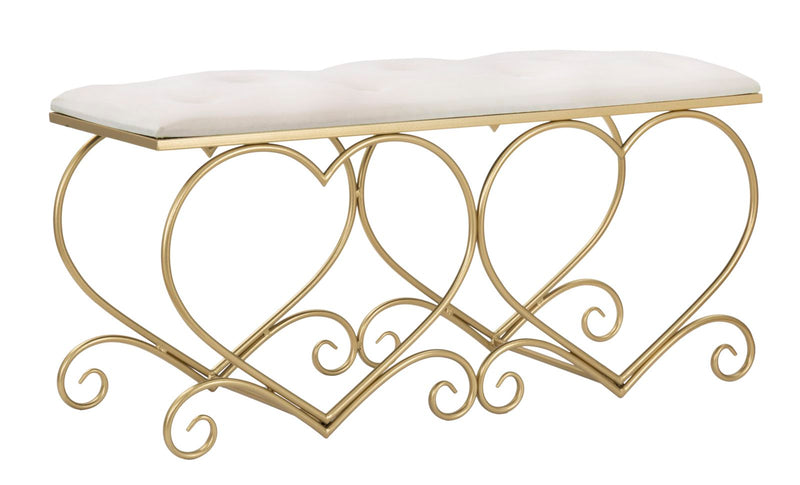 Bancheta Mauro Ferretti Heart Crema  105X37,5X51,5 cm, Auriu/Crem