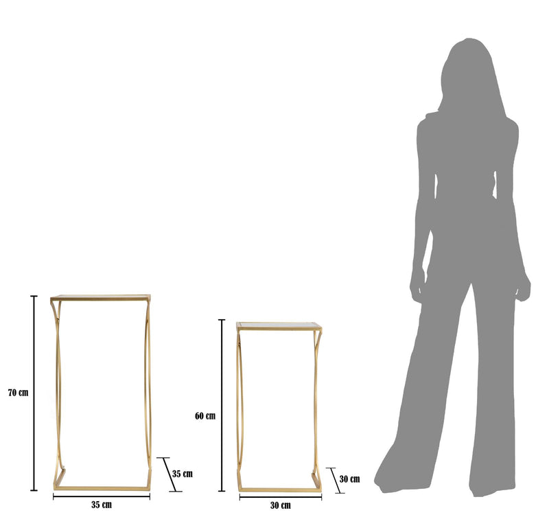 Set Masute Laterale Mauro Ferretti Siomply, 2 Piese, 35X35X70-30X30X60 cm, Auriu