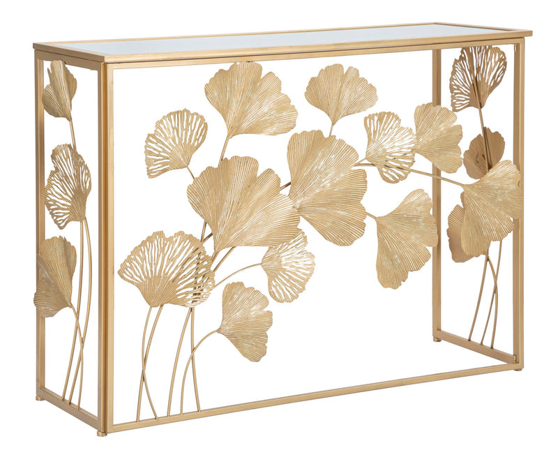 Consola Mauro Ferretti In Ferro Leaf 108X36, 5X80 cm, Auriu