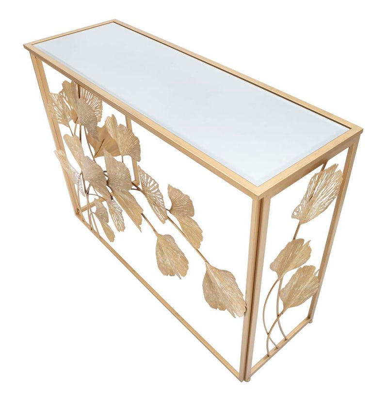 Consola Mauro Ferretti In Ferro Leaf 108X36, 5X80 cm, Auriu