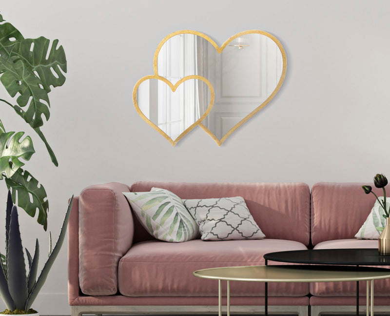 Oglinda decorativa Mauro Ferretti Glam Double Heart  65X2X50 cm, Auriu