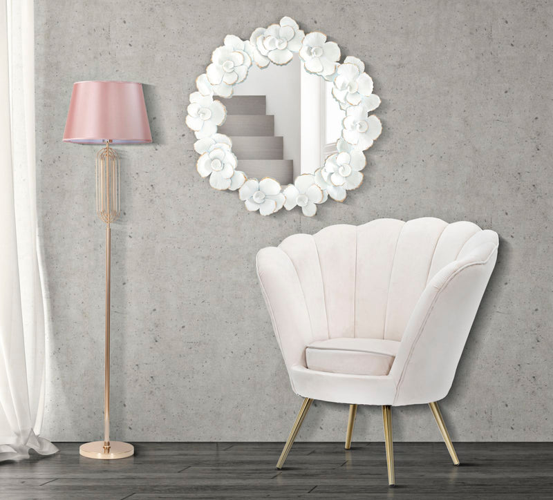 Oglinda decorativa Mauro Ferretti White Flower  82X2,6X85,5 cm, Alb / Auriu