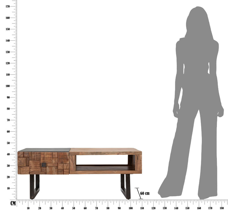 Masuta Cafea Mauro Ferretti Rectangular Mumbai  110X60X43, Lemn de salcam nilotic, cm, Maro/Negru