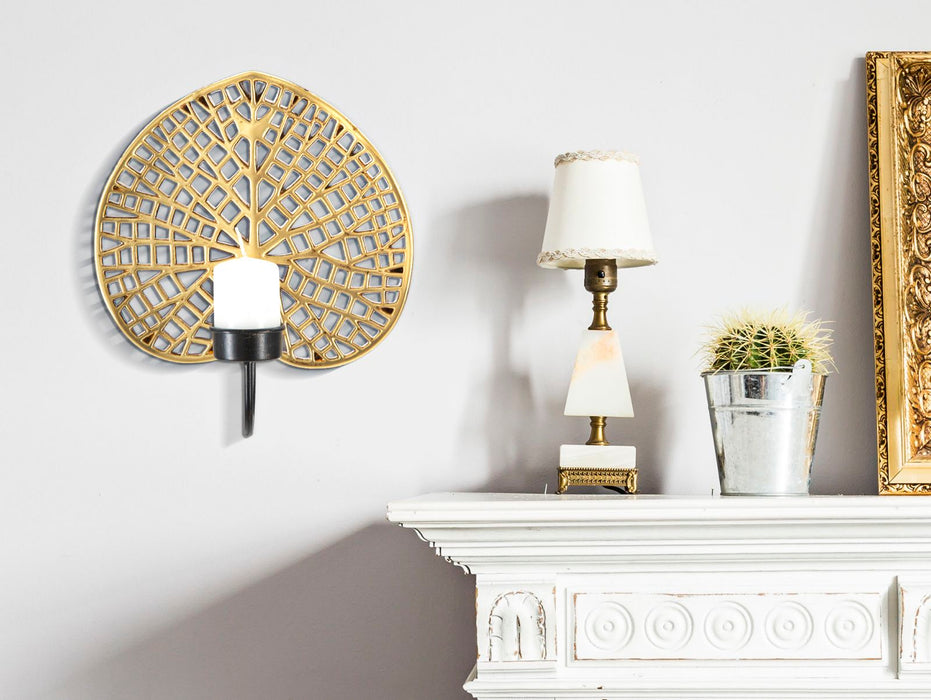 Suport Lumanare Pentru Perete Mauro Ferretti Lotus  20X8X22,2 cm, Auriu/Negru