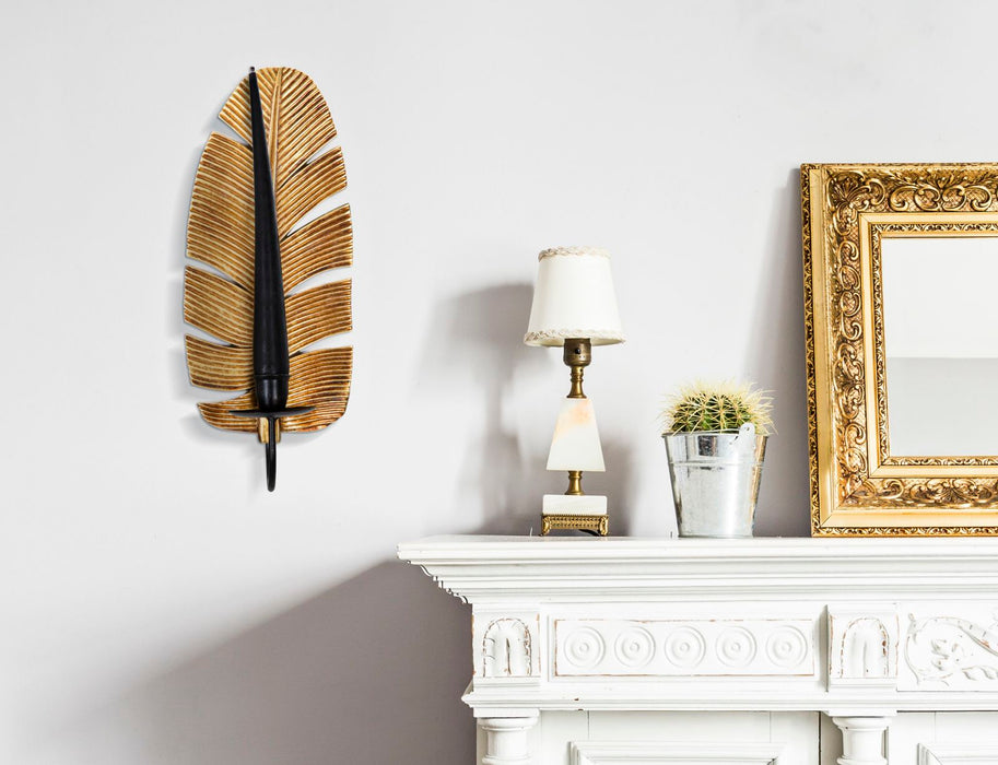 Suport Lumanare Pentru Perete Mauro Ferretti Leaf  12,8X8,9X31,2  cm, Auriu/Negru