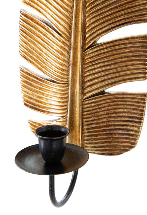 Suport Lumanare Pentru Perete Mauro Ferretti Leaf  12,8X8,9X31,2  cm, Auriu/Negru