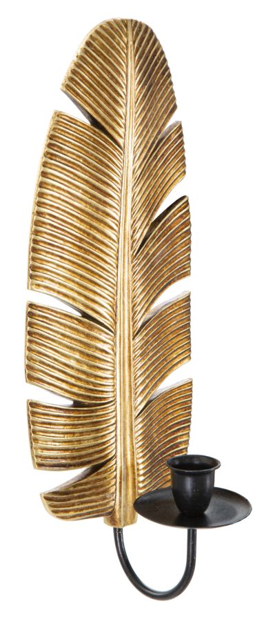 Suport Lumanare Pentru Perete Mauro Ferretti Leaf  12,8X8,9X31,2  cm, Auriu/Negru