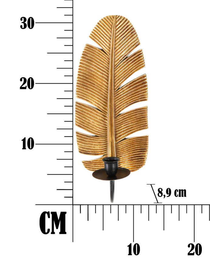 Suport Lumanare Pentru Perete Mauro Ferretti Leaf  12,8X8,9X31,2  cm, Auriu/Negru