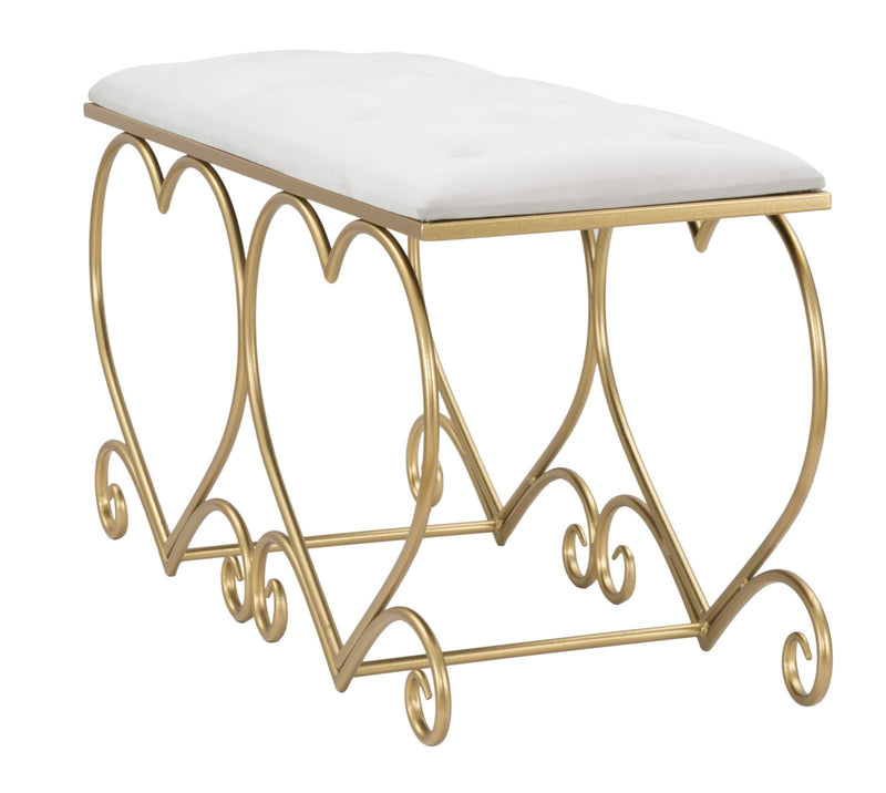 Bancheta Mauro Ferretti Heart Crema  105X37,5X51,5 cm, Auriu/Crem