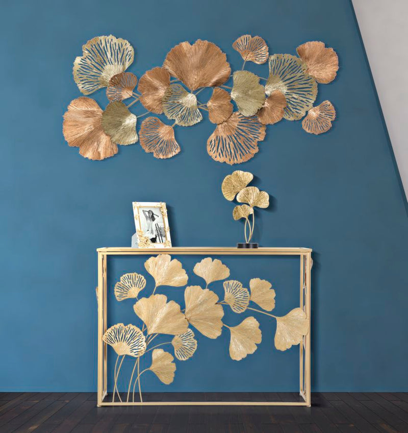 Consola Mauro Ferretti In Ferro Leaf 108X36, 5X80 cm, Auriu
