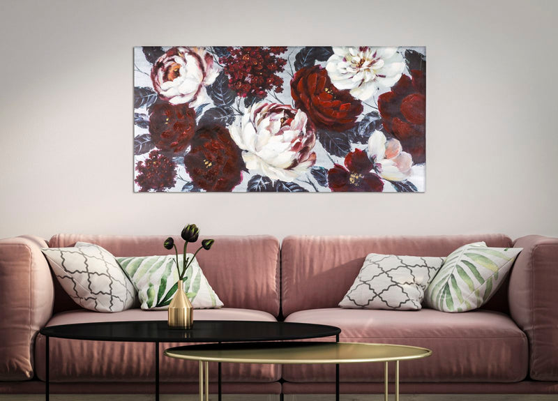Tablou decorativ Pictat Manual Mauro Ferretti White/Red Flower Darkback, 120X3,7X60 cm, Multicolor