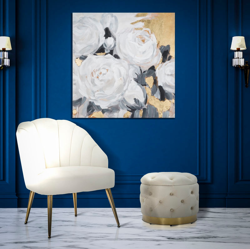 Tablou decorativ Pictat Manual Mauro Ferretti White Flower A, 90X3,7X90 cm, Multicolor