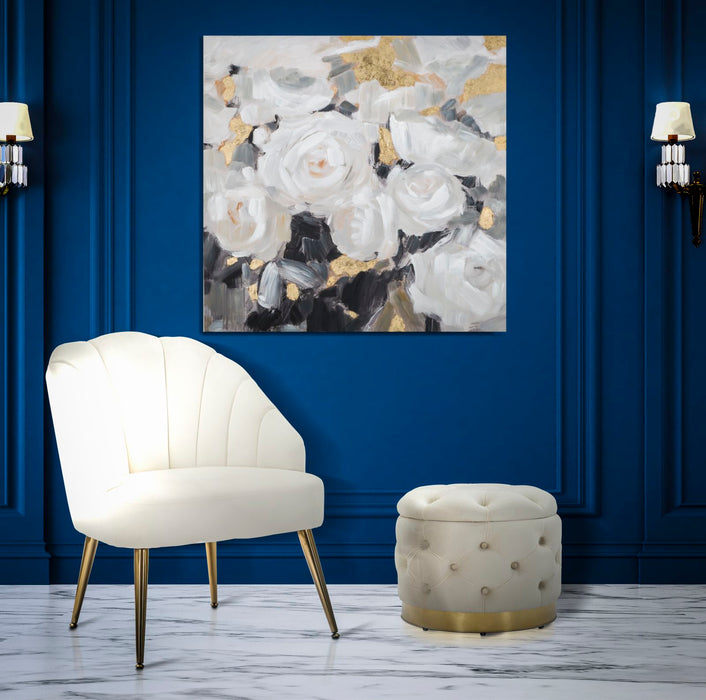 Tablou decorativ Pictat Manual Mauro Ferretti White Flower B, 90X3,7X90 cm, Multicolor