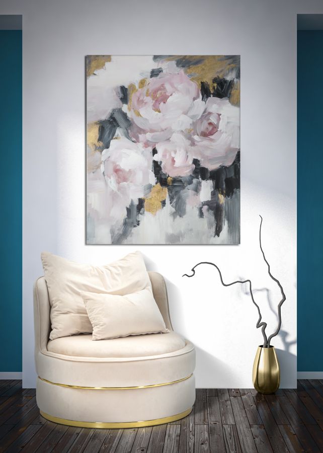 Tablou decorativ Pictat Manual Mauro Ferretti Pink Flowy 80X3,7X100 cm, Multicolor