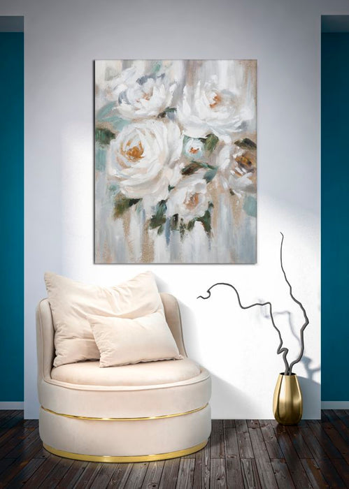 Tablou decorativ Pictat Manual Mauro Ferretti Crem Flower, 80X3,7X100 cm, Multicolor