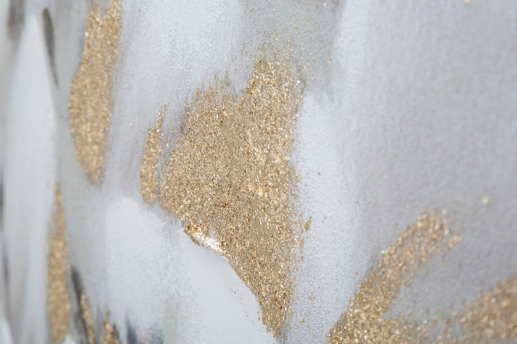 Tablou decorativ Pictat Manual Mauro Ferretti White/Gold Flower, 80X3,7X100 cm, Multicolor