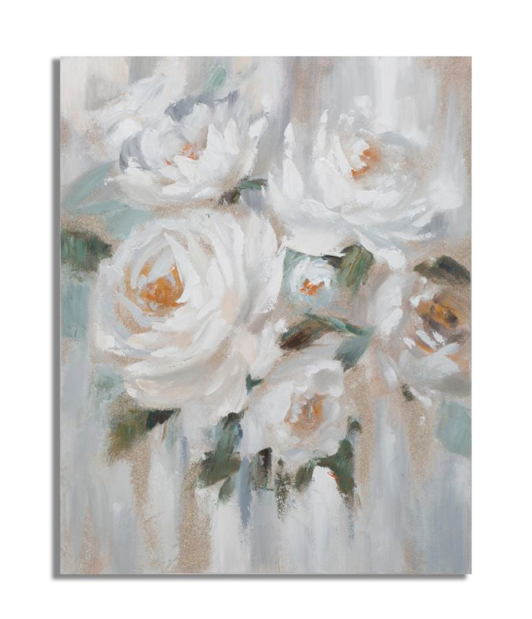 Tablou decorativ Pictat Manual Mauro Ferretti Crem Flower, 80X3,7X100 cm, Multicolor