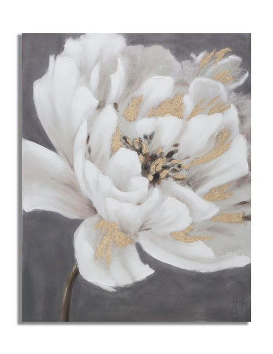 Tablou decorativ Pictat Manual Mauro Ferretti White/Gold Flower, 80X3,7X100 cm, Multicolor