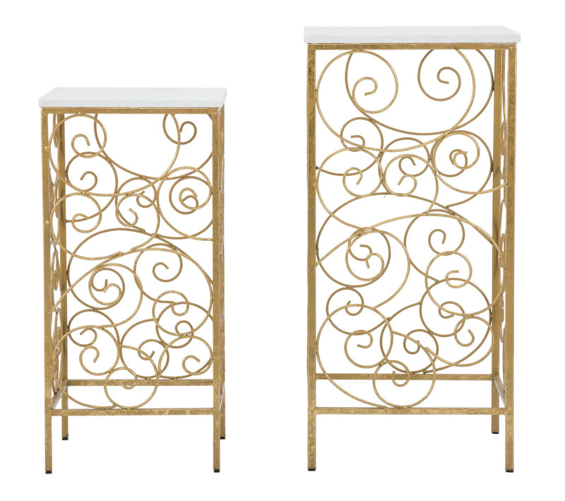 Set Masute Mauro Ferretti Spiral, 2 Piese,  34X34X70-29X29X60 cm, Auriu/Alb