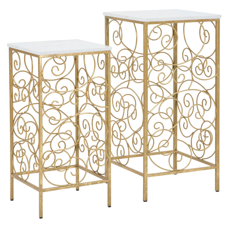 Set Masute Mauro Ferretti Spiral, 2 Piese,  34X34X70-29X29X60 cm, Auriu/Alb