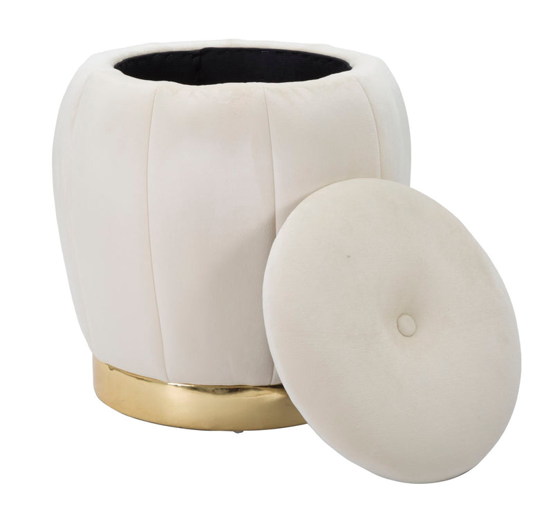 Puff Cu depozitare Mauro Ferretti Paris Crema/Auriu Ø 43X43 cm, Crem/Auriu