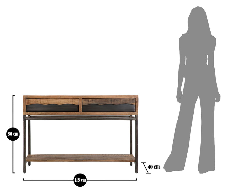 Consola Mauro Ferretti Yellowstone  118X40X80, Lemn de salcam nilotic, cm, Maro/Negru