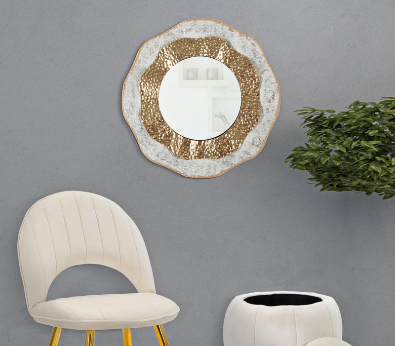 Oglinda decorativa Mauro Ferretti Shai Light Ø 54,5X4,5 cm, Auriu/Crem