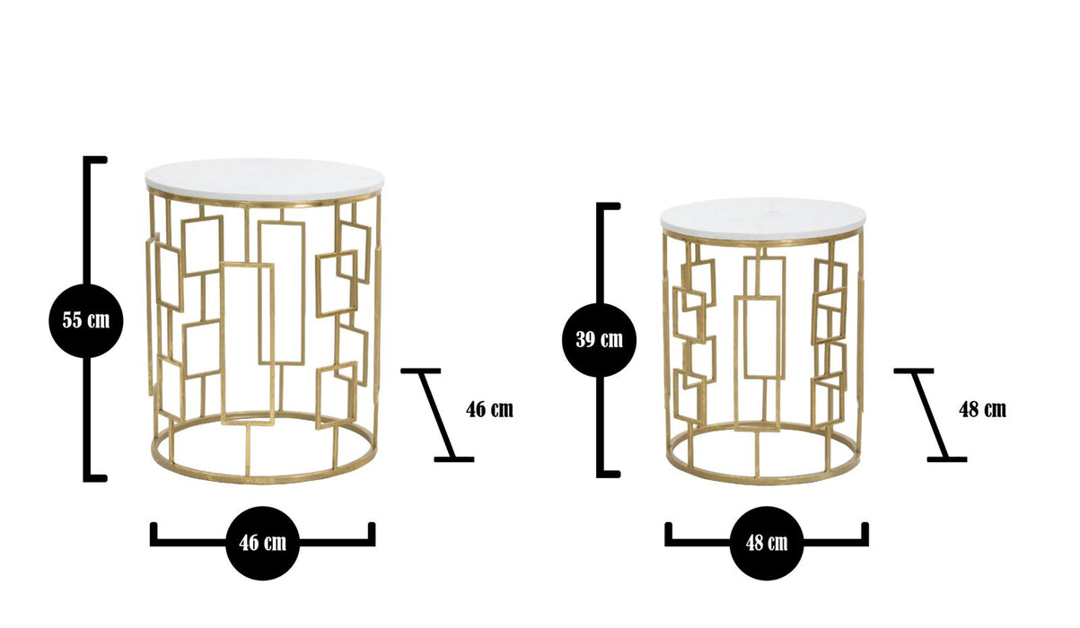 Masuta Mauro Ferretti Cube Coppia  Ø 46X55-39X48 cm, Auriu/Alb