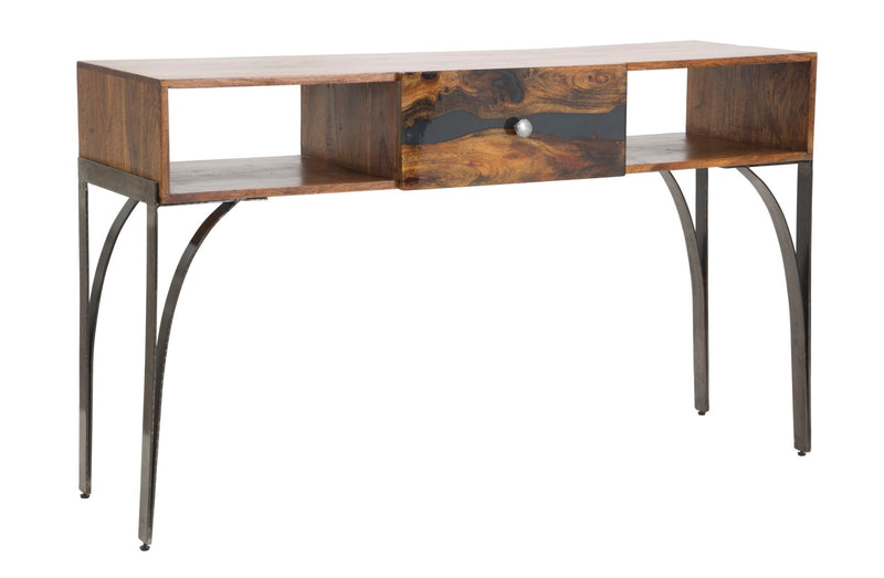 Consola Mauro Ferretti Mustang  130X40X80, Lemn de salcam nilotic, cm, Maro/Gri