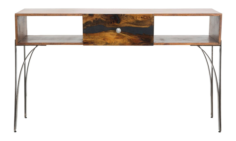 Consola Mauro Ferretti Mustang  130X40X80, Lemn de salcam nilotic, cm, Maro/Gri