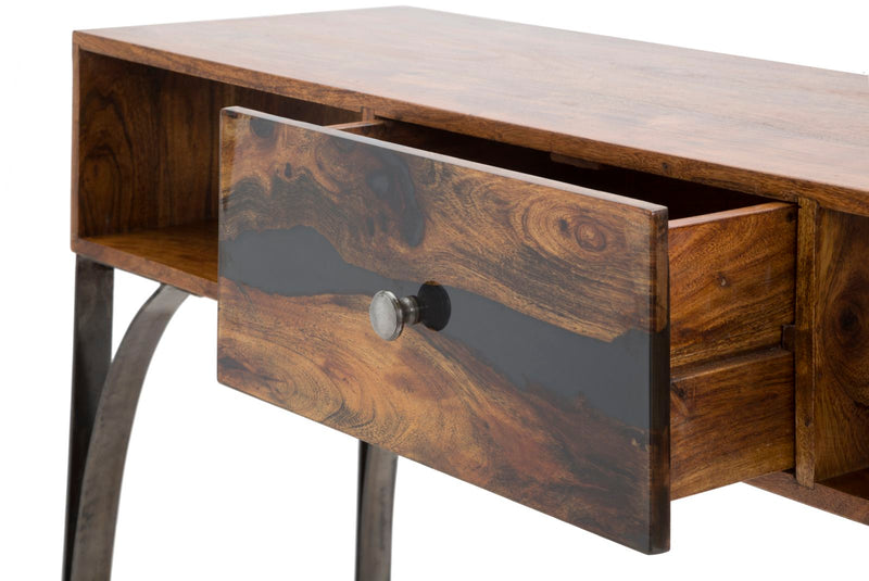 Consola Mauro Ferretti Mustang  130X40X80, Lemn de salcam nilotic, cm, Maro/Gri