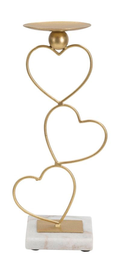 Suport Lumanare Mauro Ferretti Hearts  14,5X10X32,5 cm, Auriu/Alb