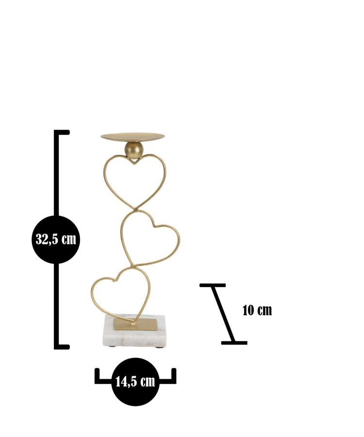 Suport Lumanare Mauro Ferretti Hearts  14,5X10X32,5 cm, Auriu/Alb
