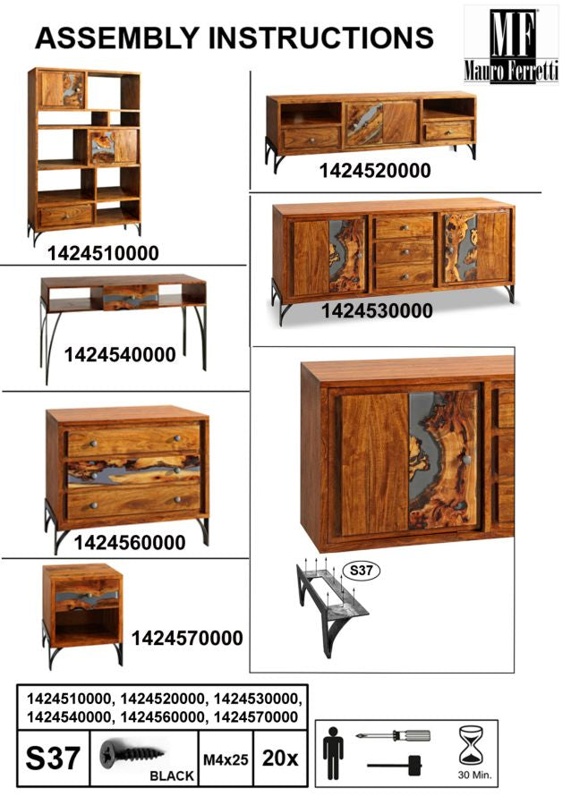 Consola Mauro Ferretti Mustang  130X40X80, Lemn de salcam nilotic, cm, Maro/Gri