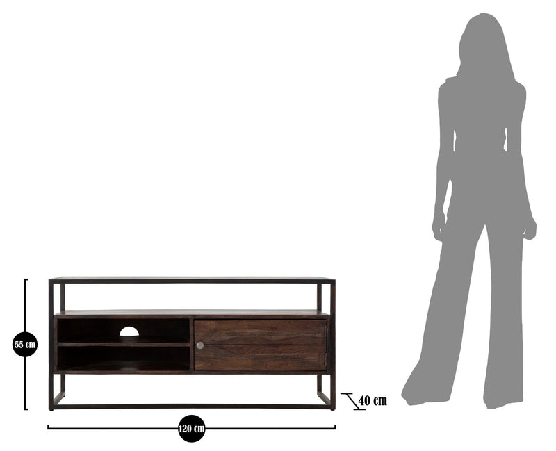 Comoda TV Mauro Ferretti Burn  120X40X55, Lemn de salcam nilotic, cm, Maro