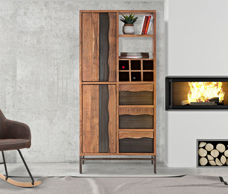 Bookshelf Yellowstone  88X40X195, Lemn de salcam nilotic, cm, Maro/Negru