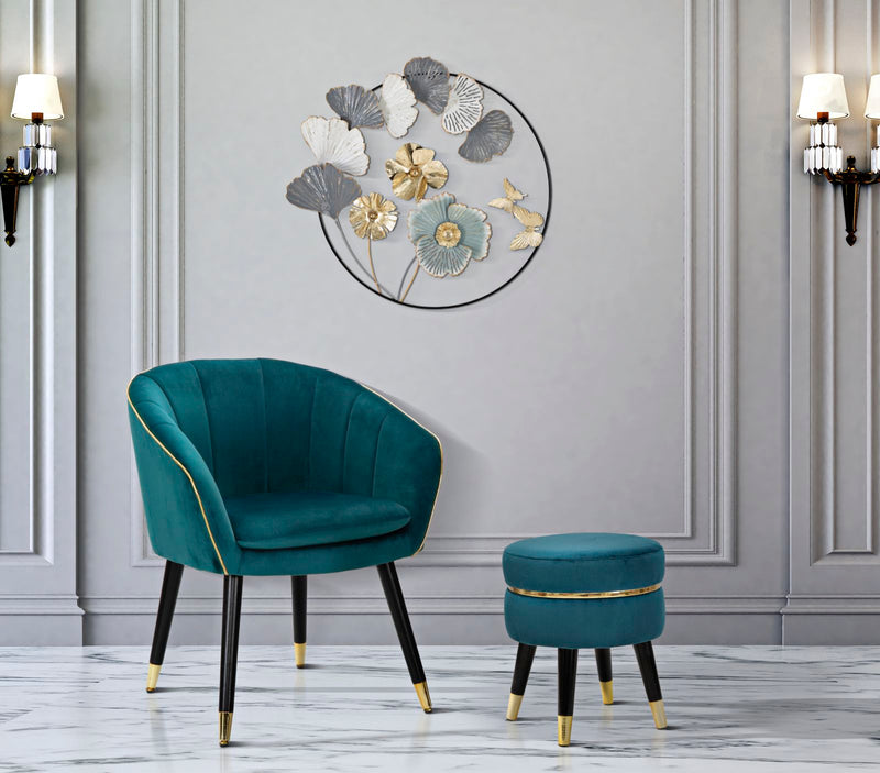 Taburet Mauro Ferretti Paris Teal/Auriu Ø 35X40, 5 cm, Teal/Auriu/ Negru