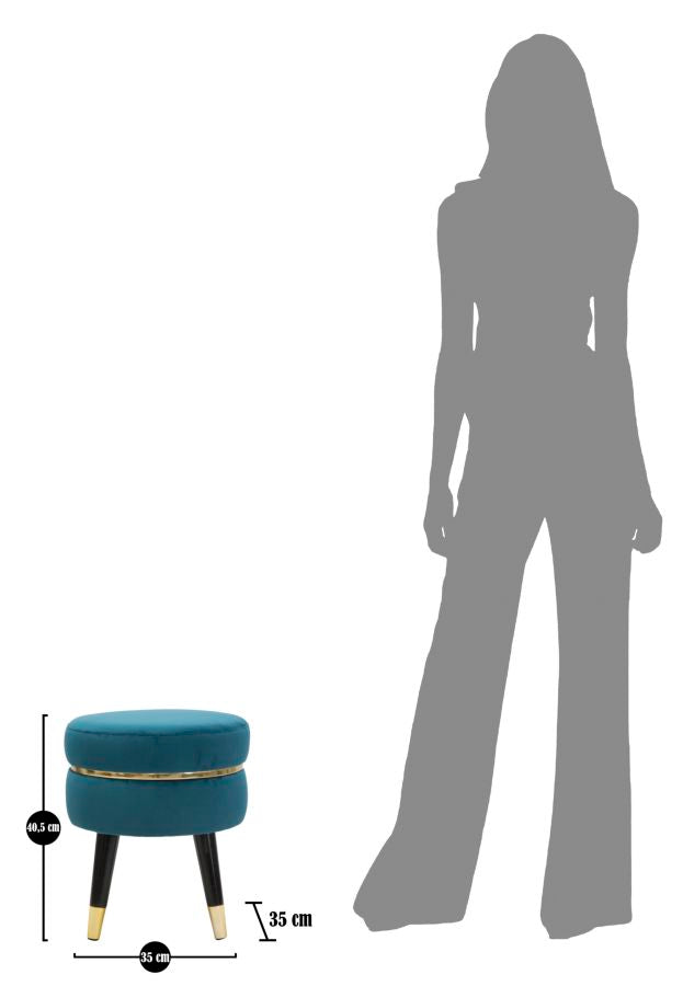 Taburet Mauro Ferretti Paris Teal/Auriu Ø 35X40, 5 cm, Teal/Auriu/ Negru