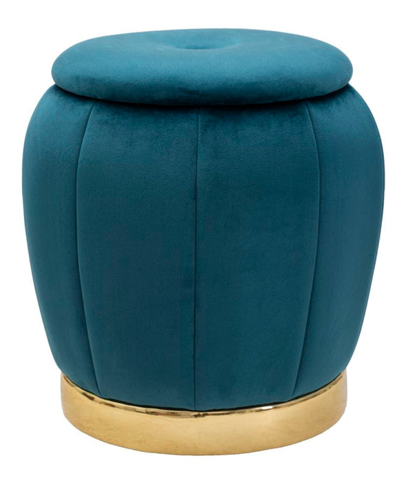 Puff Cu depozitare Mauro Ferretti Paris Teal/Gold  Ø 43X43 cm, Teal/Auriu/ Negru