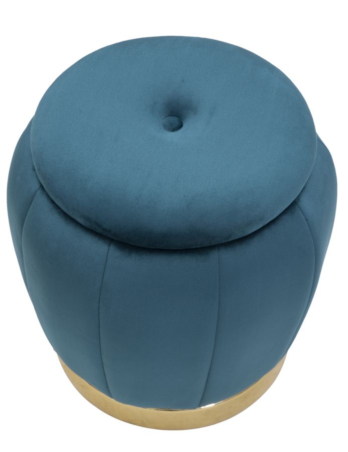 Puff Cu depozitare Mauro Ferretti Paris Teal/Gold  Ø 43X43 cm, Teal/Auriu/ Negru