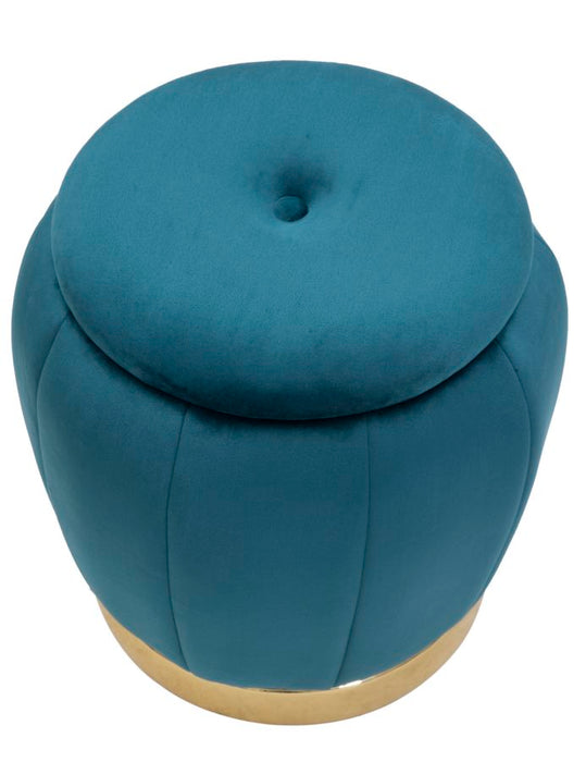 Puff Cu depozitare Mauro Ferretti Paris Teal/Gold  Ø 43X43 cm, Teal/Auriu/ Negru