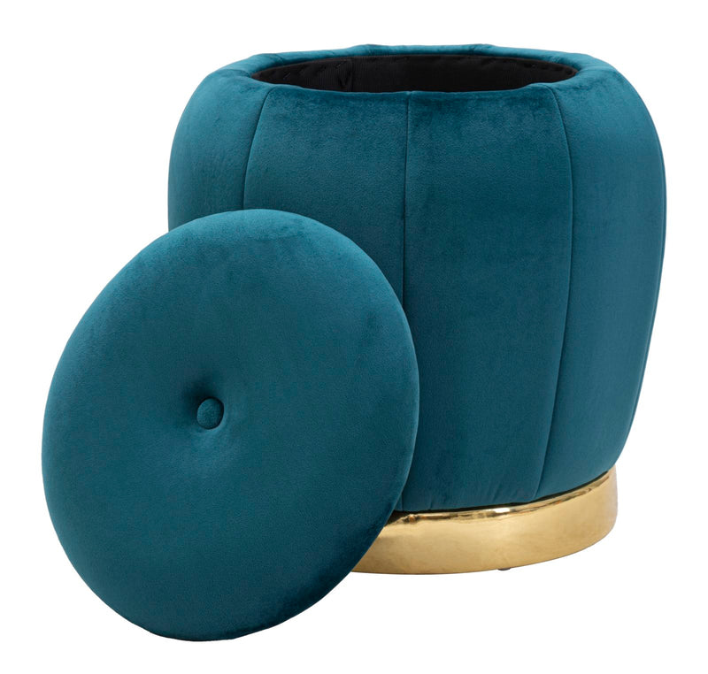Puff Cu depozitare Mauro Ferretti Paris Teal/Gold  Ø 43X43 cm, Teal/Auriu/ Negru