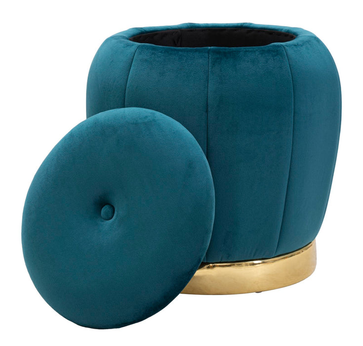 Puff Cu depozitare Mauro Ferretti Paris Teal/Gold  Ø 43X43 cm, Teal/Auriu/ Negru